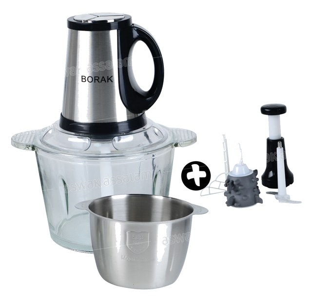 MINI HACHOIR 3L 2 BOLS INOX ET VERRE 1000W YH-CH09 BORAK